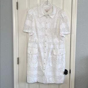 Rachel Parcell white eyelet button front dress puff sleeve pockets size 16